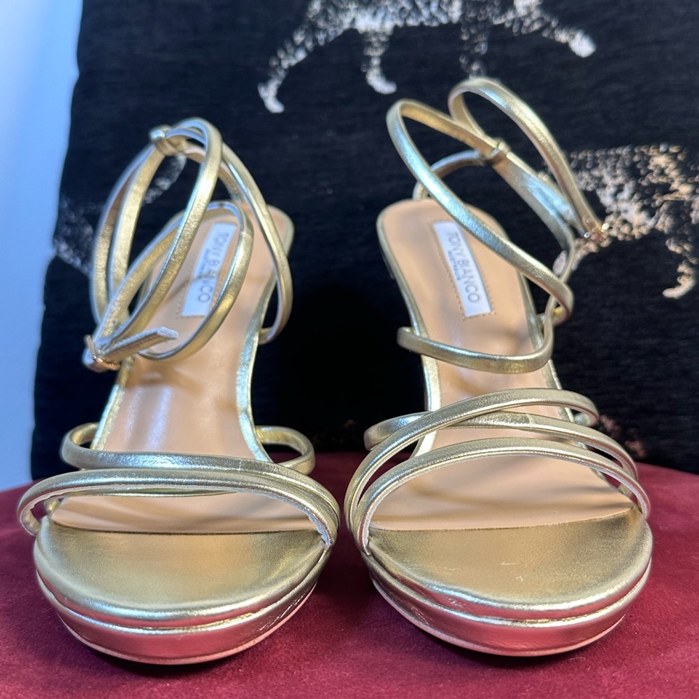 New Tony Bianco Sass Sandal Gold Nappa Metallic strappy ankle wrap high heel - Picture 3 of 10